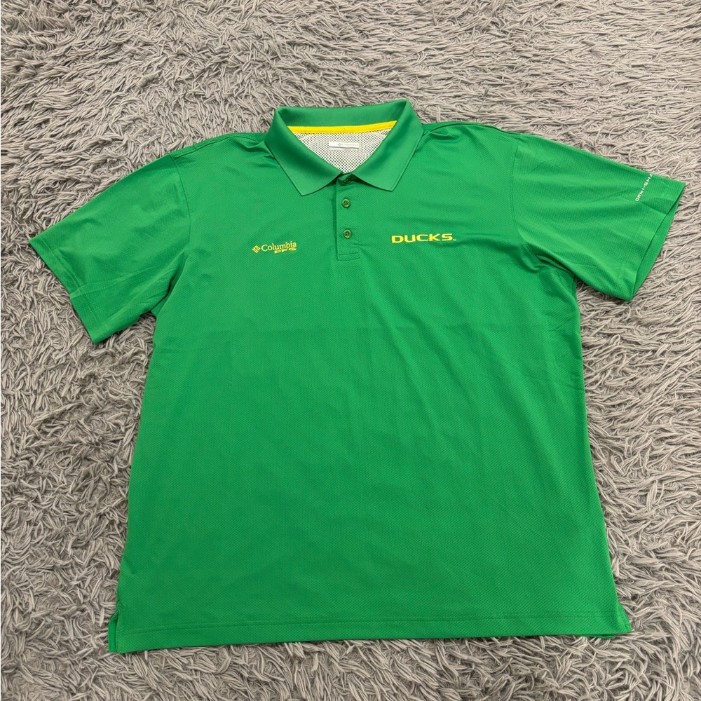 Columbia PFG Men's Size XL Oregon Ducks Tide Fishing Omni Shade Shirt Green Polo